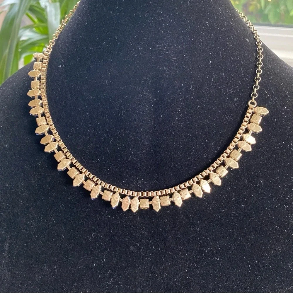 J. Crew Gold Tone Blue and Clear Rhinestone Necklace